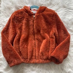36 Point 5 Burnt Orange Fuzzy Zip Up Hooded Jacket